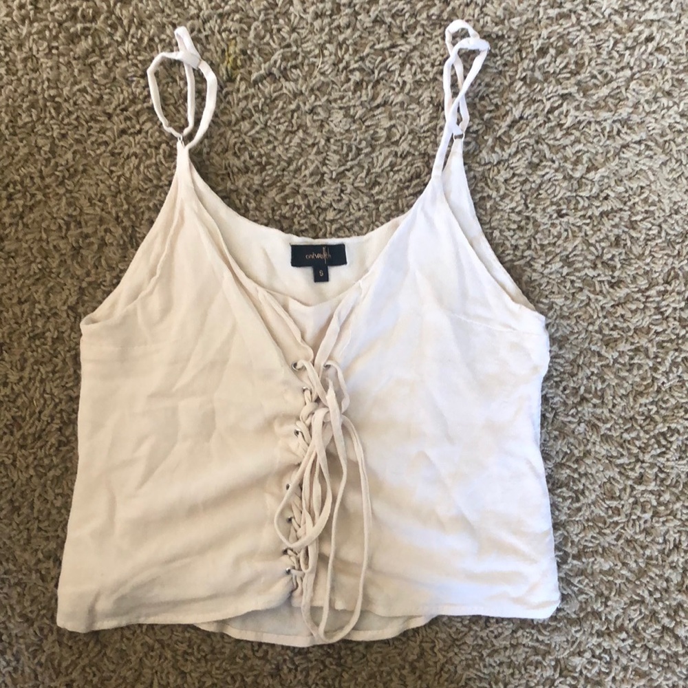 Cream/Tan colored lace up crop top